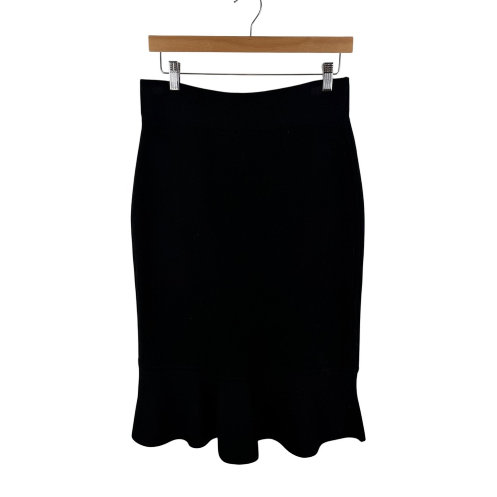 Club Monaco Black Knit Ruffle Flounce Hem Skirt Large Office Workwear Minimalist